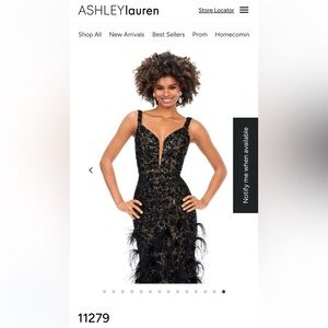 Ashley Lauren Black Backless Feathered Dress